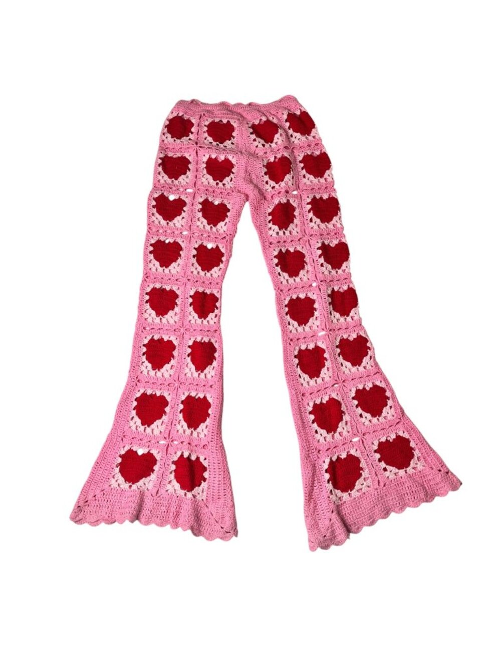 Sugar Thrillz Pink Crochet Heart Pants Flared Leg Heartfelt Kisses Medium large